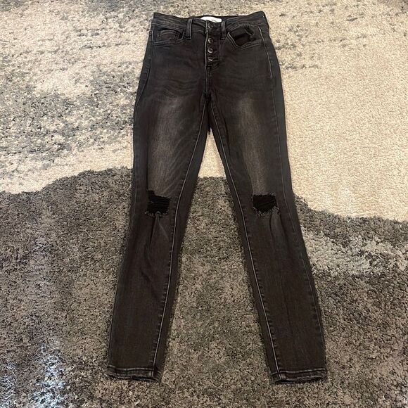 VERVET RIPPED Knee Button Fly sculpted skinny jeans - Picture 1 of 5